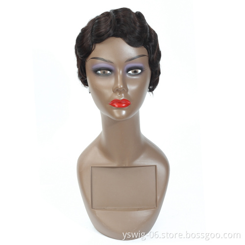 Wholesale Short Pixie Cut Wig Brazilian Remy Full Machine Made Short Human Hair Wigs for Woman Short Finger Wave Wigs